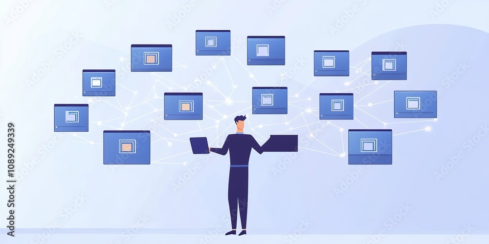 Obraz premium Background Representing Digital File Download and Data Transfer Technology, Showcasing Human Interaction with Digital Interfaces for File Management, Symbolizing Modern Data Transmission in Business O