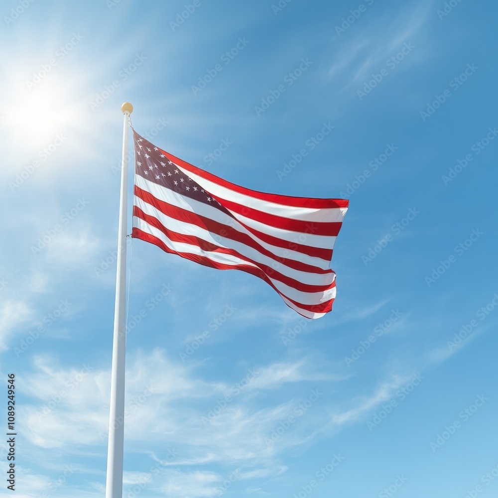 waving flag against a clear blue sky with sunlight waving flag against a clear blue sky with sunlight