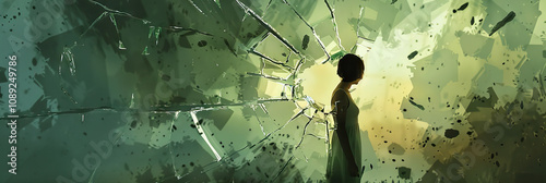 The quiet desperation of a lonely soul is reflected in the fractured glass of a broken mirror.