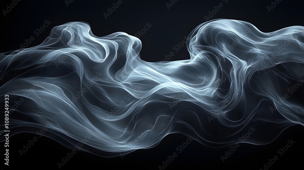 An abstract representation of flowing waves in a dark setting, showcasing soft, ethereal lines that create a sense of tranquility and movement. An abstract representation of flowing waves in a dark setting, showcasing soft, ethereal lines that create a sense of tranquility and movement.