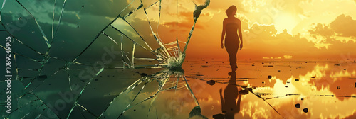 The quiet desperation of a lonely soul is reflected in the fractured glass of a broken mirror.