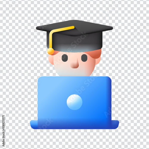 Vector icon illustrating the concept of online education, designed in a clean and modern style. Ideal for use in e-learning platforms, virtual classrooms, distance learning tools, mobile apps, and aca