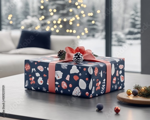 Vintage-style Christmas wrapping paper and ribbon