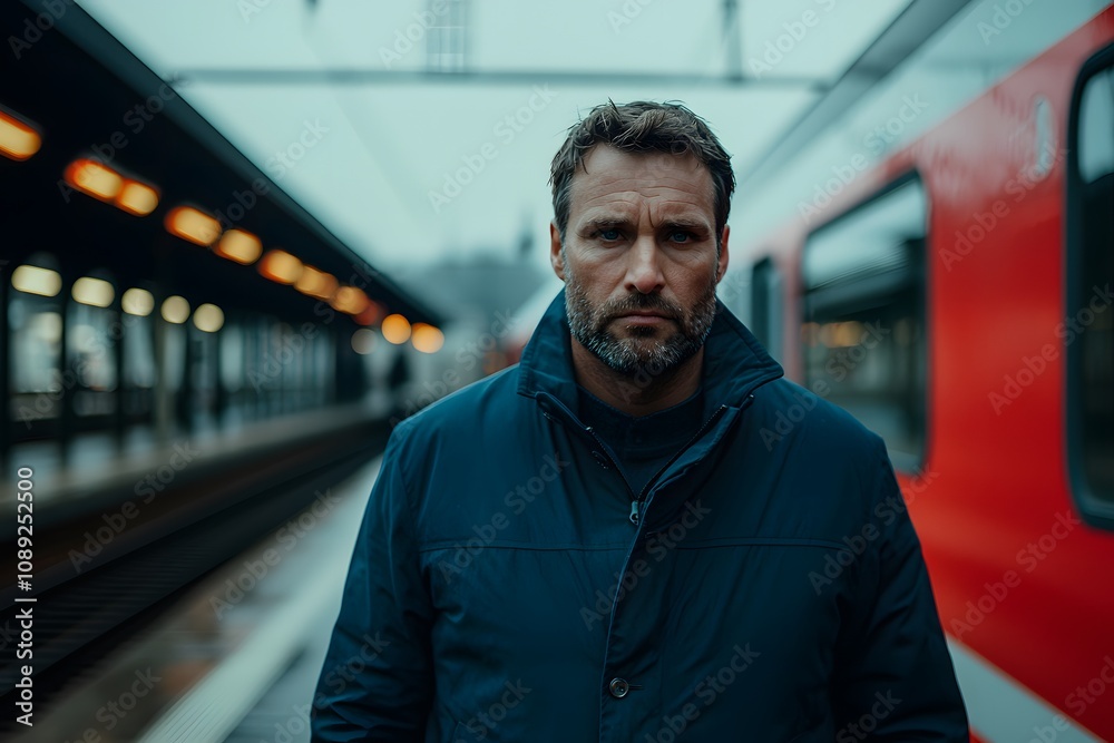 Man Waiting at a Train Station – Travel Concept, Commuter Lifestyle, and Transportation Hub Scene Man Waiting at a Train Station – Travel Concept, Commuter Lifestyle, and Transportation Hub Scene