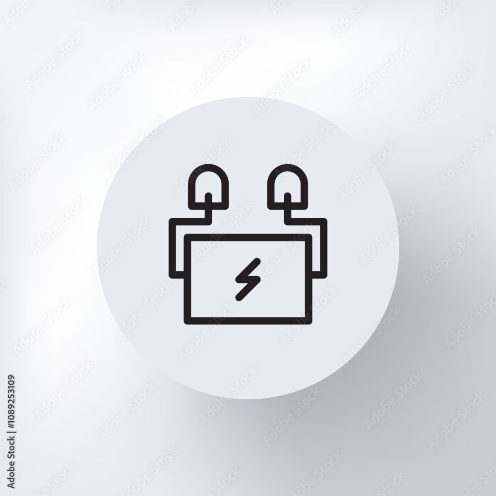 Minimalist heart defibrillator icon in a circle on a light gray background. Minimalist heart defibrillator icon in a circle on a light gray background.