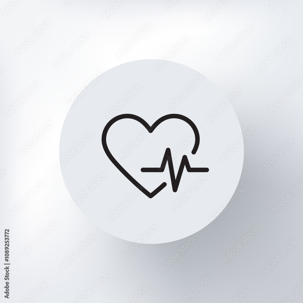 Minimalist heart icon with a cardiogram in a circle on a light gray background. Minimalist heart icon with a cardiogram in a circle on a light gray background.