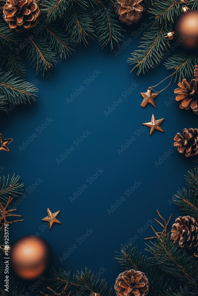 custom made wallpaper toronto digitalA festive arrangement of pine branches, golden stars, and ornaments on a deep blue background, perfect for Christmas decoration.