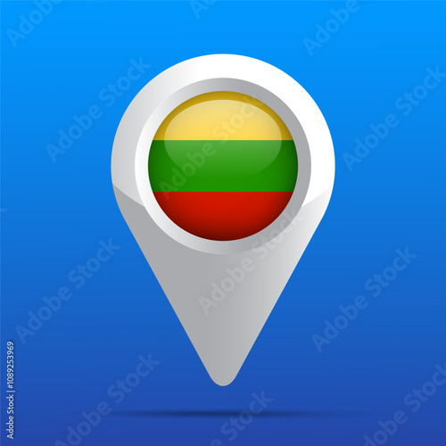 Lithuania Flag Map Icon. Glossy icon. 3D