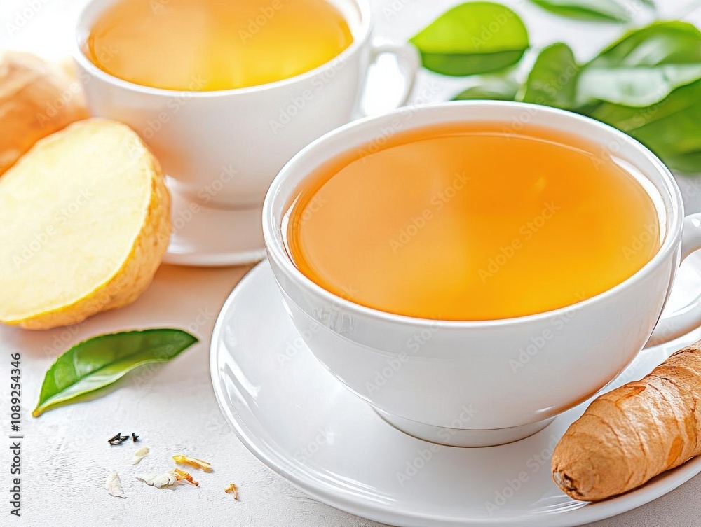 Gingerinfused Chinese tea in delicate cups, warm light, cozy tea scene, traditional with modern twist Gingerinfused Chinese tea in delicate cups, warm light, cozy tea scene, traditional with modern twist