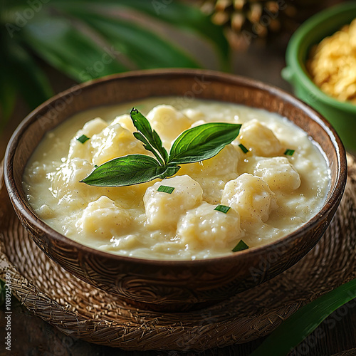 singapore durian pengat with gula melaka syrup  photo