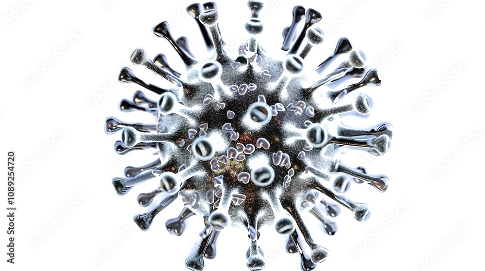Fototapeta premium Mask and Virus Isolated on White Background - A Visual Representation of the Pandemic Struggle. The Mask Standing as a Symbol of Protection, Against the Invisible Threat of the Virus. The White Backgr