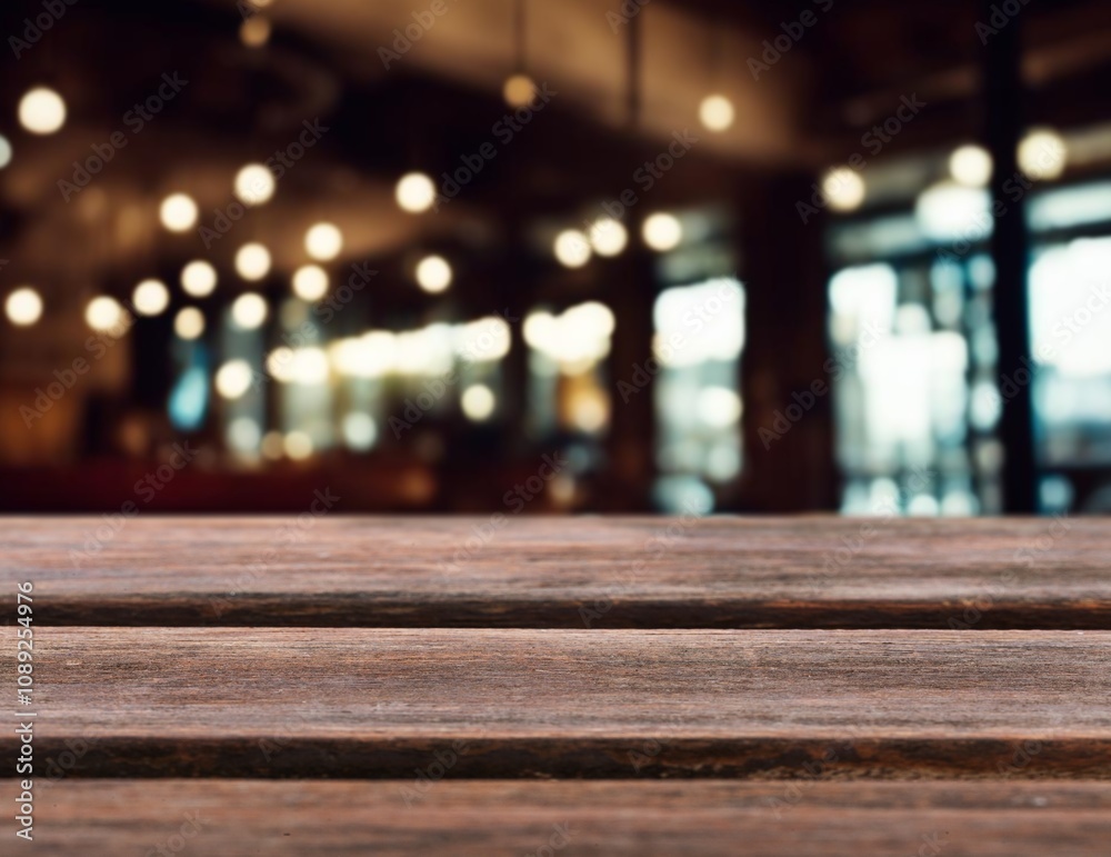 Wooden empty board table on cafe background. Wooden empty board table on cafe background.