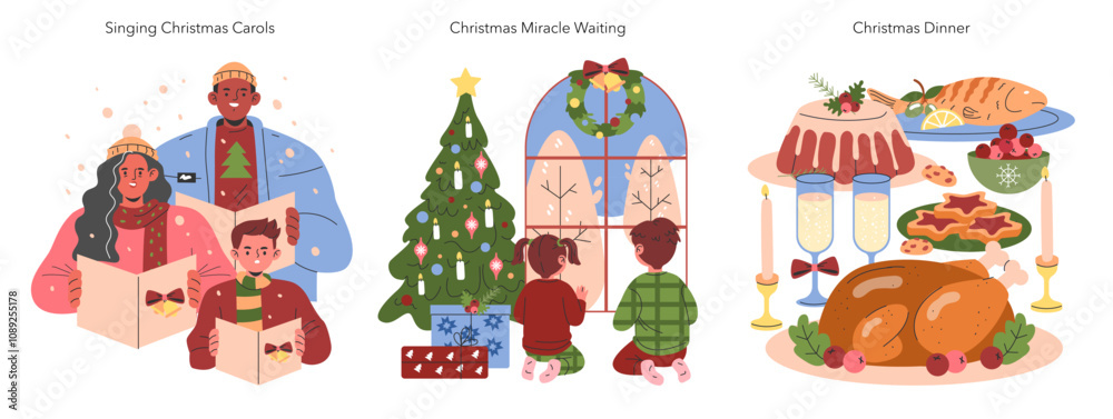 Fototapeta premium Christmas Family. Flat Vector Illustration