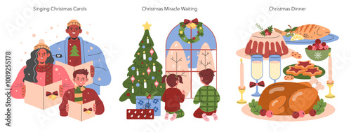 Christmas Family. Flat Vector Illustration