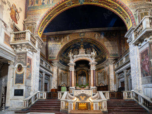 Interior at Basilica of Santa Prassede in Rome, Italy photo