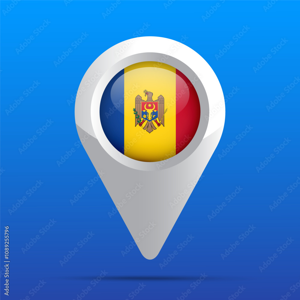 Fototapeta premium Moldova Flag Map Icon. Glossy icon. 3D