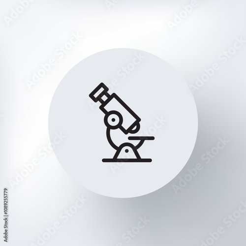 Minimalist microscope icon with a large lens in a circle on a light gray background.