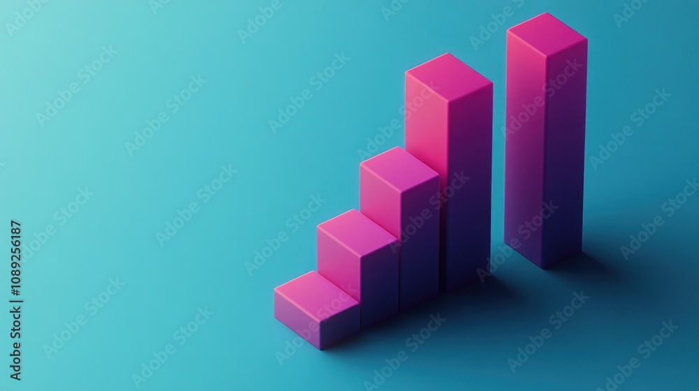 A 3D bar graph in pink shades representing growth or data analysis. A 3D bar graph in pink shades representing growth or data analysis.