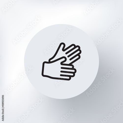 Minimalist icon of hands or rubber gloves, hands in latex medical gloves, in a circle on a light gray background.