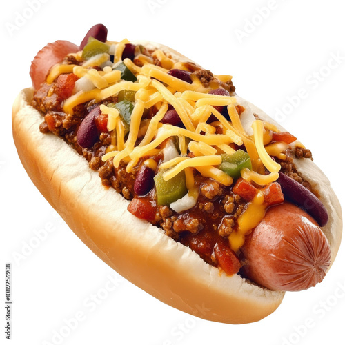 classic hot dog melted cheese topping, clipping path,  isolated on white or transparent background, object, cut out photo