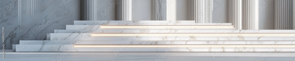 A minimalist marble staircase with illuminated steps, designed for elegance and sophistication. A minimalist marble staircase with illuminated steps, designed for elegance and sophistication.