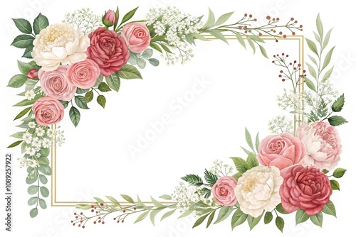 Elegant floral garland with roses peonies and baby's breath, rose arrangement, baby's breath, floral garland, classic design