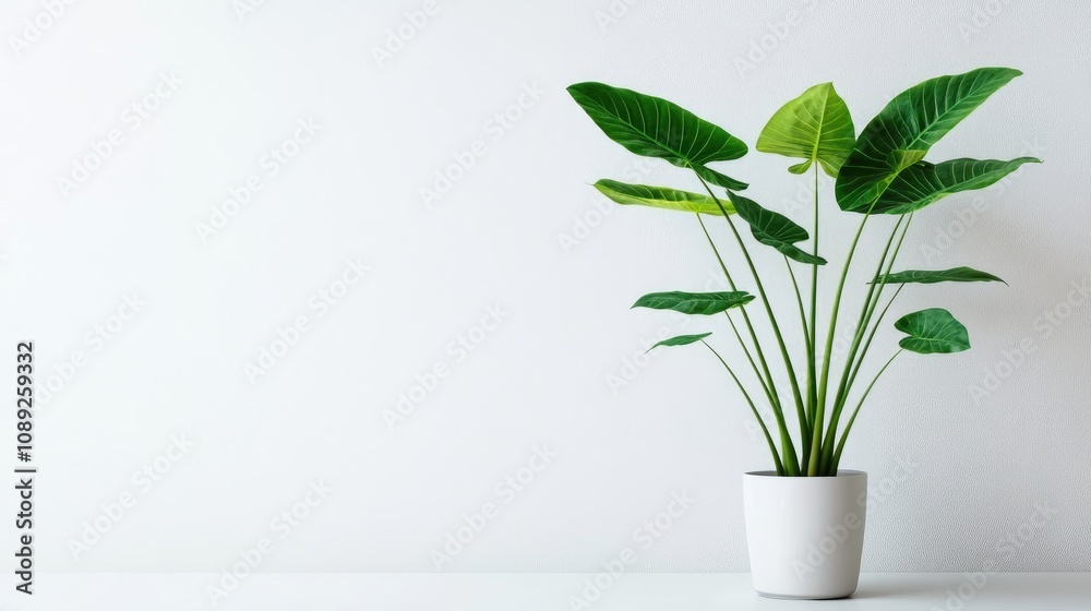 Alocasia Frydek plant with large, vibrant green leaves showcased in a minimalist white pot against a clean white backdrop.