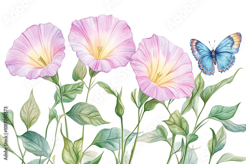 Vibrant Sea Bindweed Flowers with Butterfly Illustration