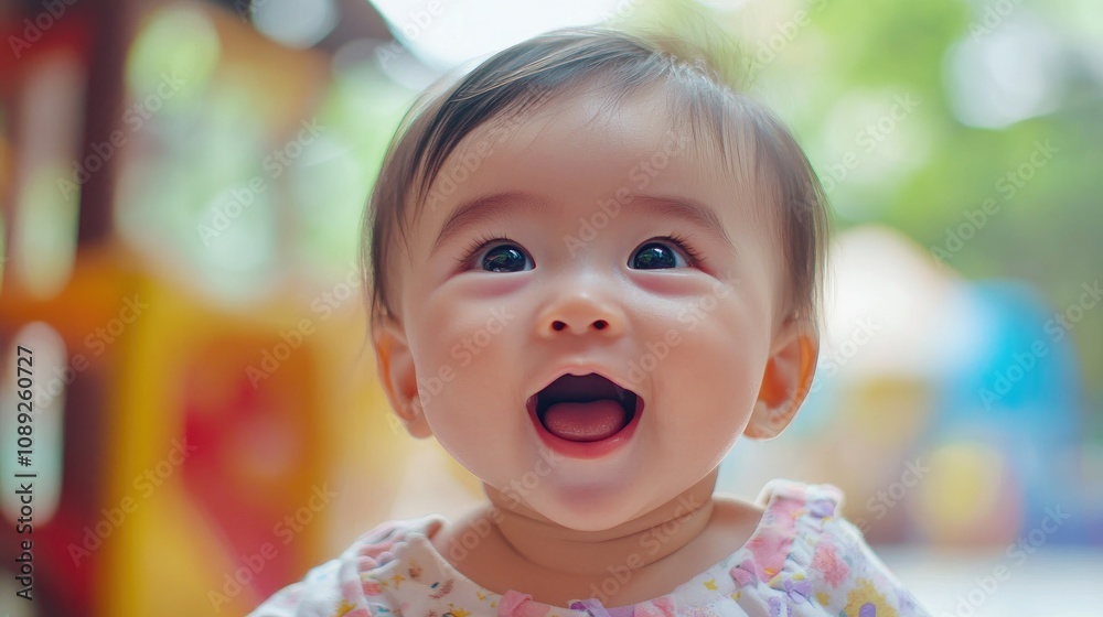 Adorable baby girl with a surprised expression and a wide smile, showcasing four tiny teeth, radiating pure joy and innocence. Adorable baby girl with a surprised expression and a wide smile, showcasing four tiny teeth, radiating pure joy and innocence.