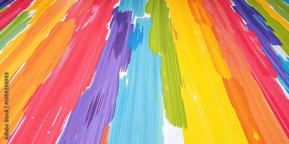 Obraz premium Colorful brushstroke pattern on smooth floor, creative interior, abstract art, colorful brush strokes