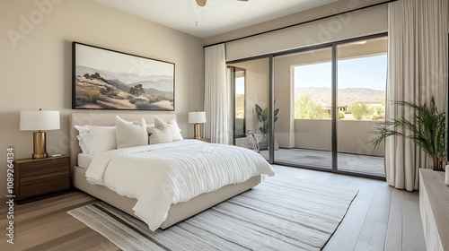 Elegant and Cozy Modern Bedroom Interior Design with Stylish Decor, mockup, poster and Background