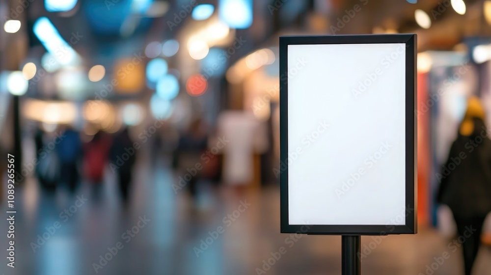 Blank Signboard in Foreground with Blurred Marketplace Background Full of Shoppers and Vendors Engaging in Activities Blank Signboard in Foreground with Blurred Marketplace Background Full of Shoppers and Vendors Engaging in Activities
