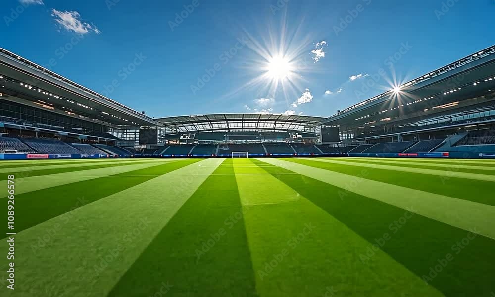 A vibrant sports field under a sunny sky, ready for action. A vibrant sports field under a sunny sky, ready for action.