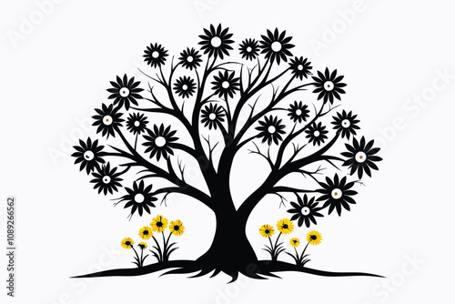 Daisy  flower tree silhouette  vector D.eps