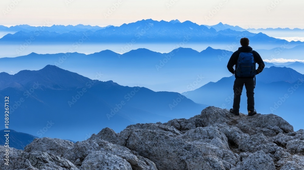 Adventurous Traveler Standing on a Mountain Adventurous Traveler Standing on a Mountain