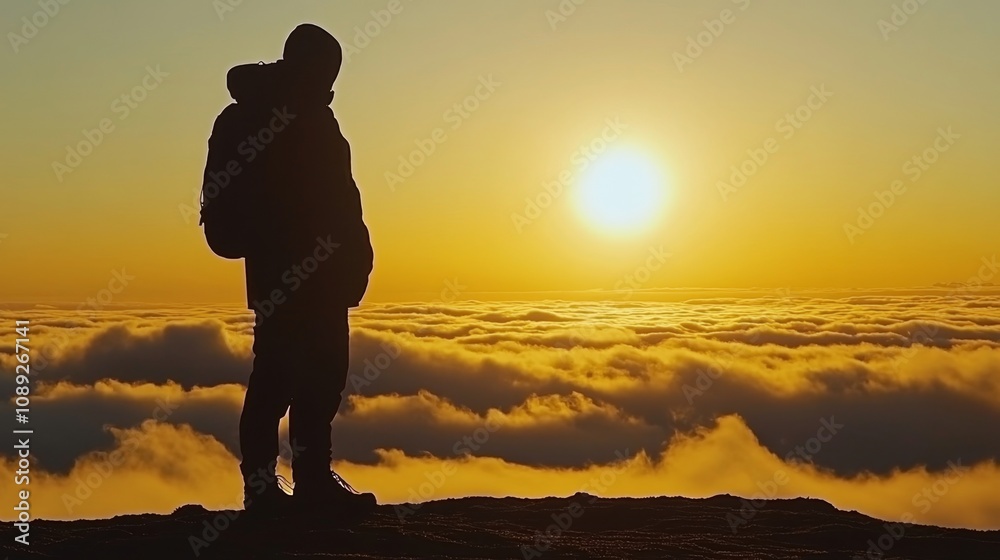 Fototapeta premium Adventurous Traveler Standing on a Mountain