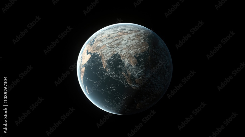 Fototapeta premium A Detailed View of Earth Against a Dark Backdrop Ideal for Scientific and Educational Wallpaper Applications