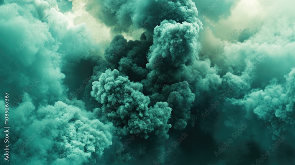 Green billowing smoke clouds resembling explosion aftermath, creating an atmospheric and dramatic background with a surreal quality. Green billowing smoke clouds resembling explosion aftermath, creating an atmospheric and dramatic background with a surreal quality.