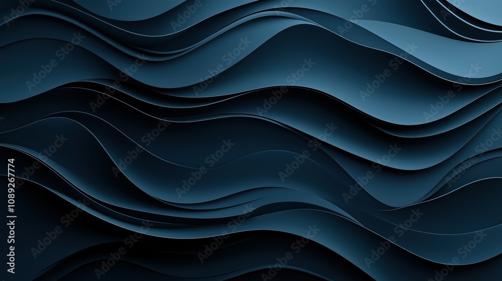 Abstract dark blue wavy layered pattern with smooth curves creating a flowing texture and depth effect in a modern design. Abstract dark blue wavy layered pattern with smooth curves creating a flowing texture and depth effect in a modern design.