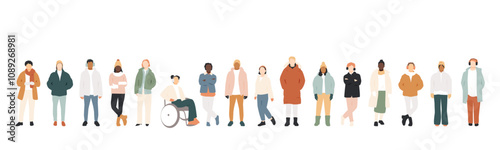 Different people in winter clothes. Modern design.