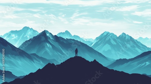 Adventurous Traveler Standing on a Mountain