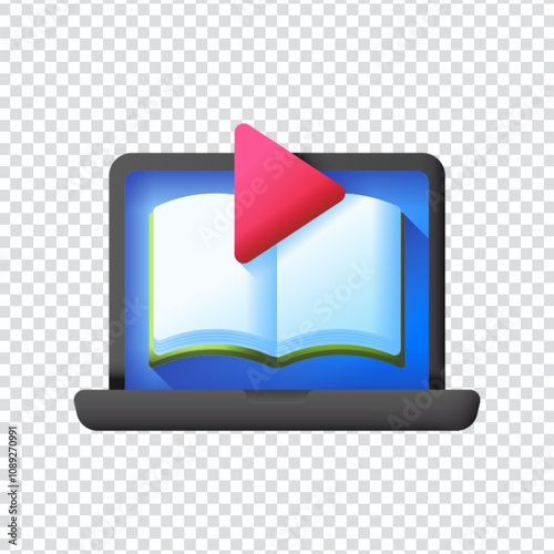 Vector icon illustrating the concept of video learning or educational video content. Designed in a clean, minimal style, this icon is perfect for e-learning platforms, virtual classrooms, online cours