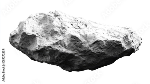 Realistic isolated asteroid featuring a detailed rough surface and irregular shape against a clean white background. photo