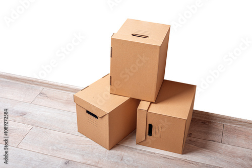Obraz na płótnie Mailing cardboard boxes on the floor against a white wall. w salonie