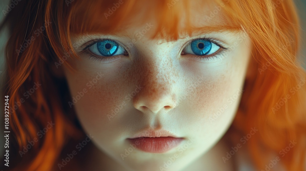 custom made wallpaper toronto digitalPortrait of a young girl with vibrant red hair and captivating blue eyes, exuding confidence and enchanting charm.