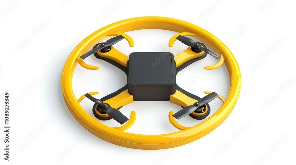 A yellow drone with four propellers, designed for aerial photography and recreational use. A yellow drone with four propellers, designed for aerial photography and recreational use.