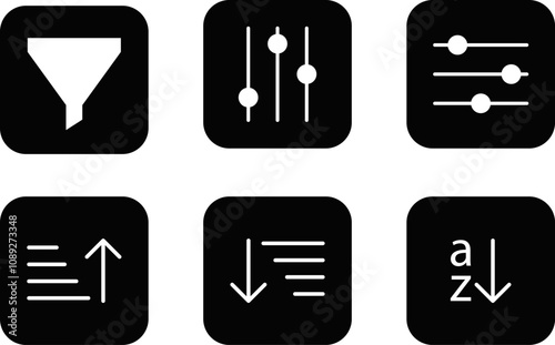 Content curation line icon set. Data funnel sign. Sand time media