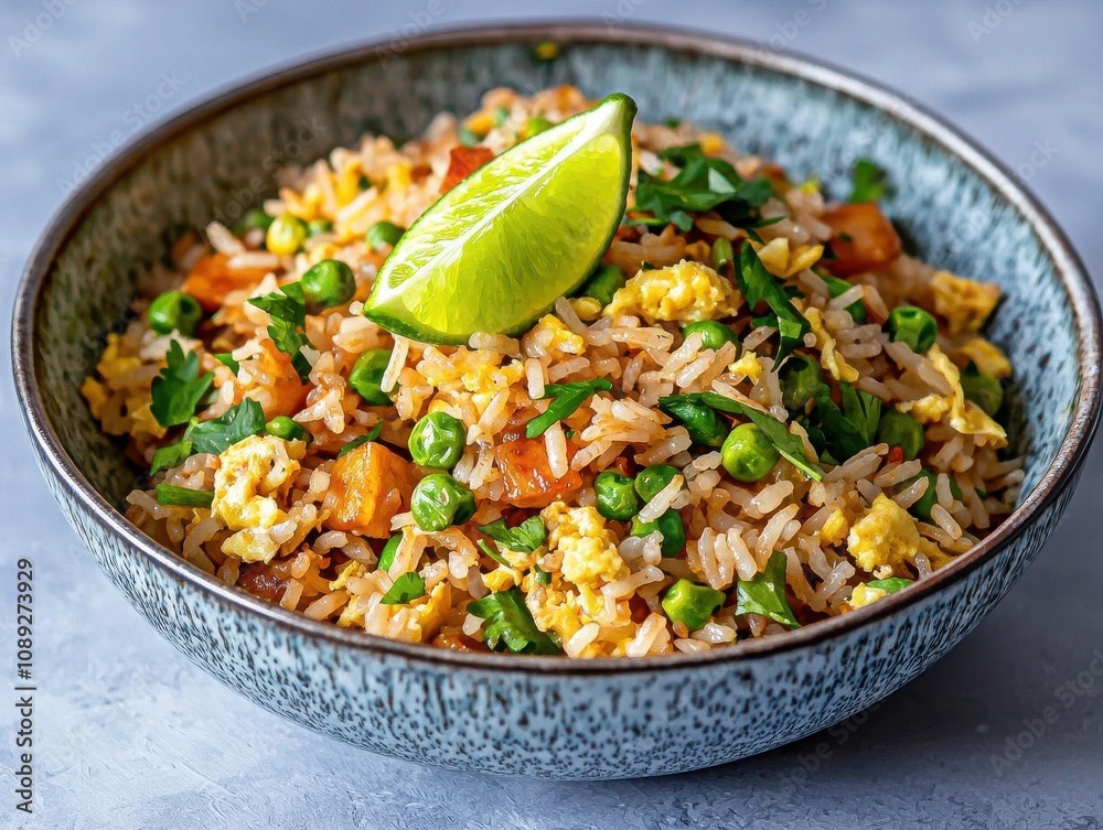 Thaistyle fried rice with lime wedge, warm shadows, cozy homecooked meal, savory and vibrant flavor Cozy thai food. Thaistyle fried rice with lime wedge, warm shadows, cozy homecooked meal, savory and vibrant flavor Cozy thai food.