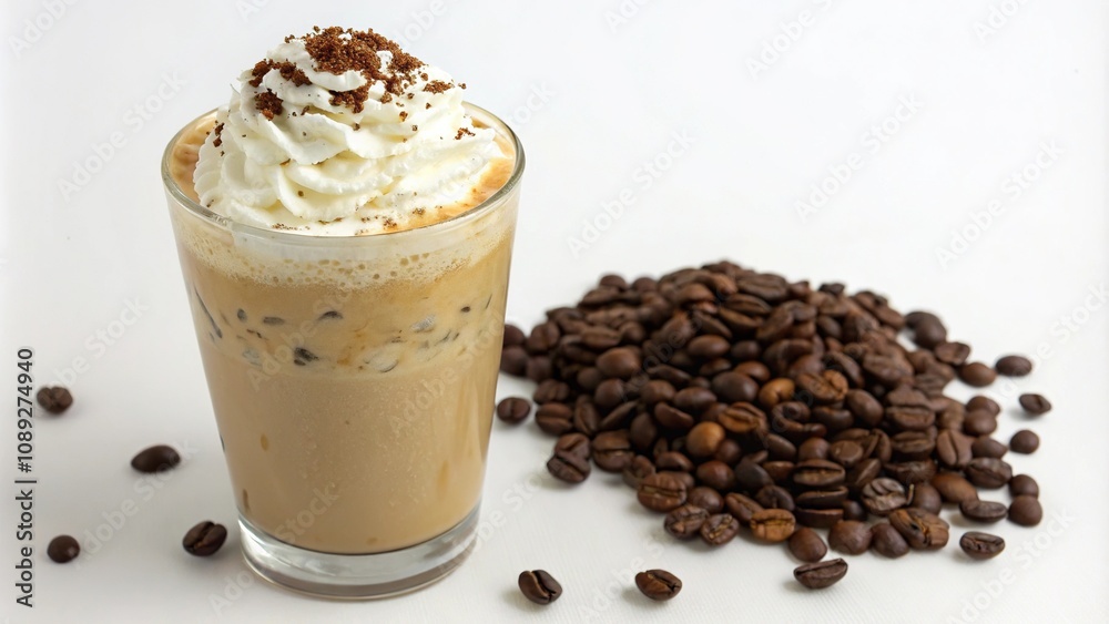 Creamy coffee cocktail topped with whipped cream and whole coffee beans on the side, whole coffee beans, desserts, coffee drinks, whipped cream Creamy coffee cocktail topped with whipped cream and whole coffee beans on the side, whole coffee beans, desserts, coffee drinks, whipped cream