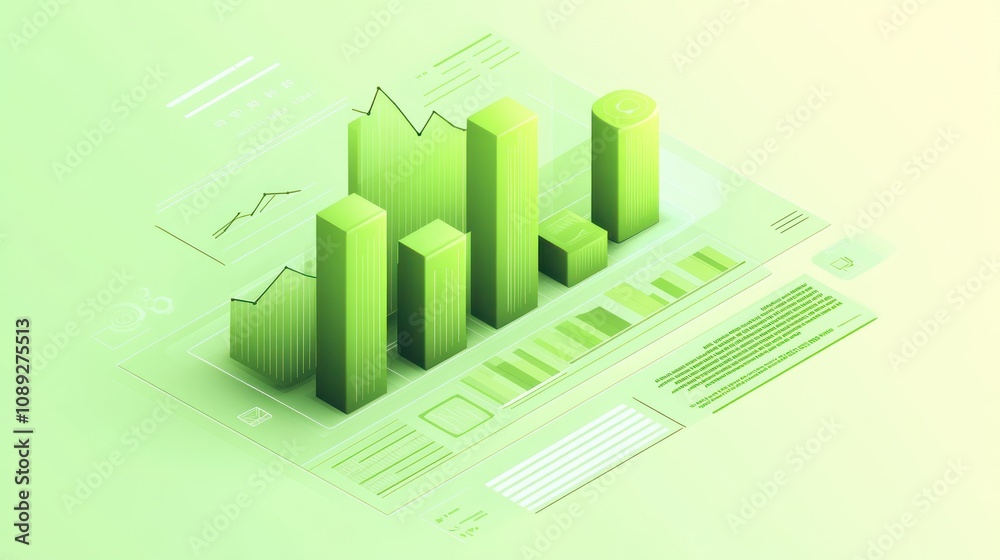 3D green bar graph representing data analysis and business metrics. 3D green bar graph representing data analysis and business metrics.